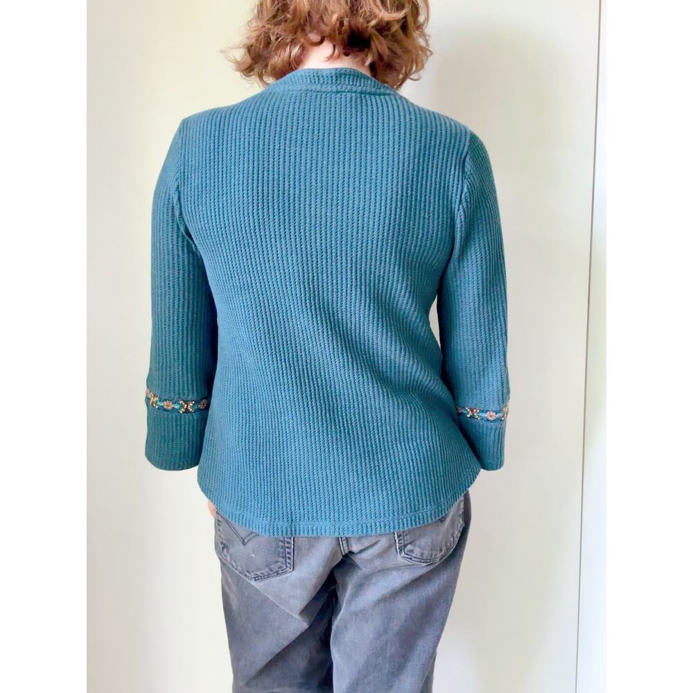 Soft Surroundings Womens Thermal Boho Top Size M Teal Embellished Hippie - Picture 9 of 11